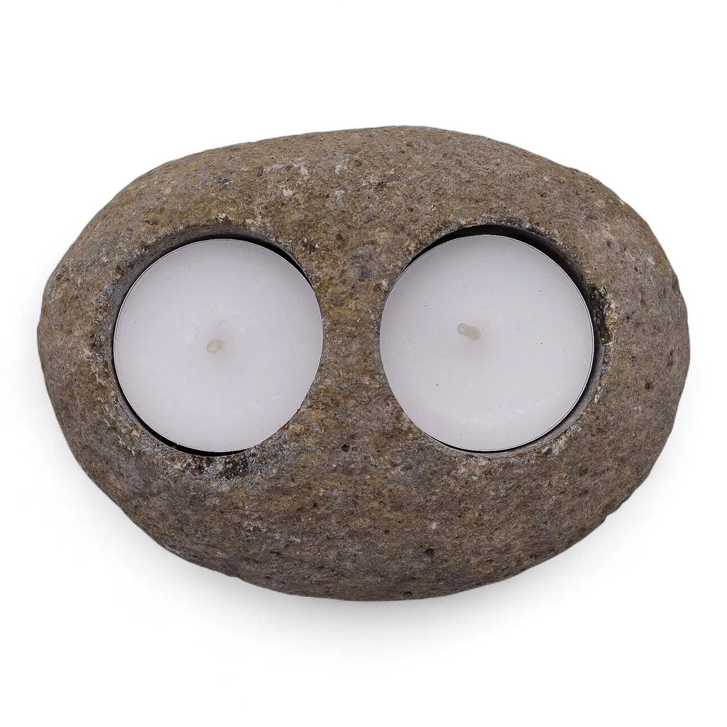 Pamperandpost Natural Riverstone Candle Holder - Double Nightlight