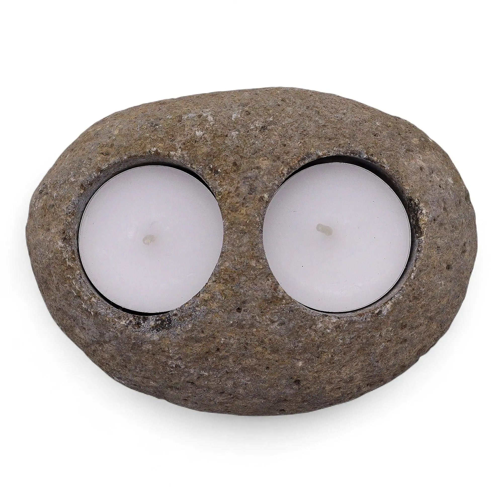 Pamperandpost Natural Riverstone Candle Holder - Double Nightlight