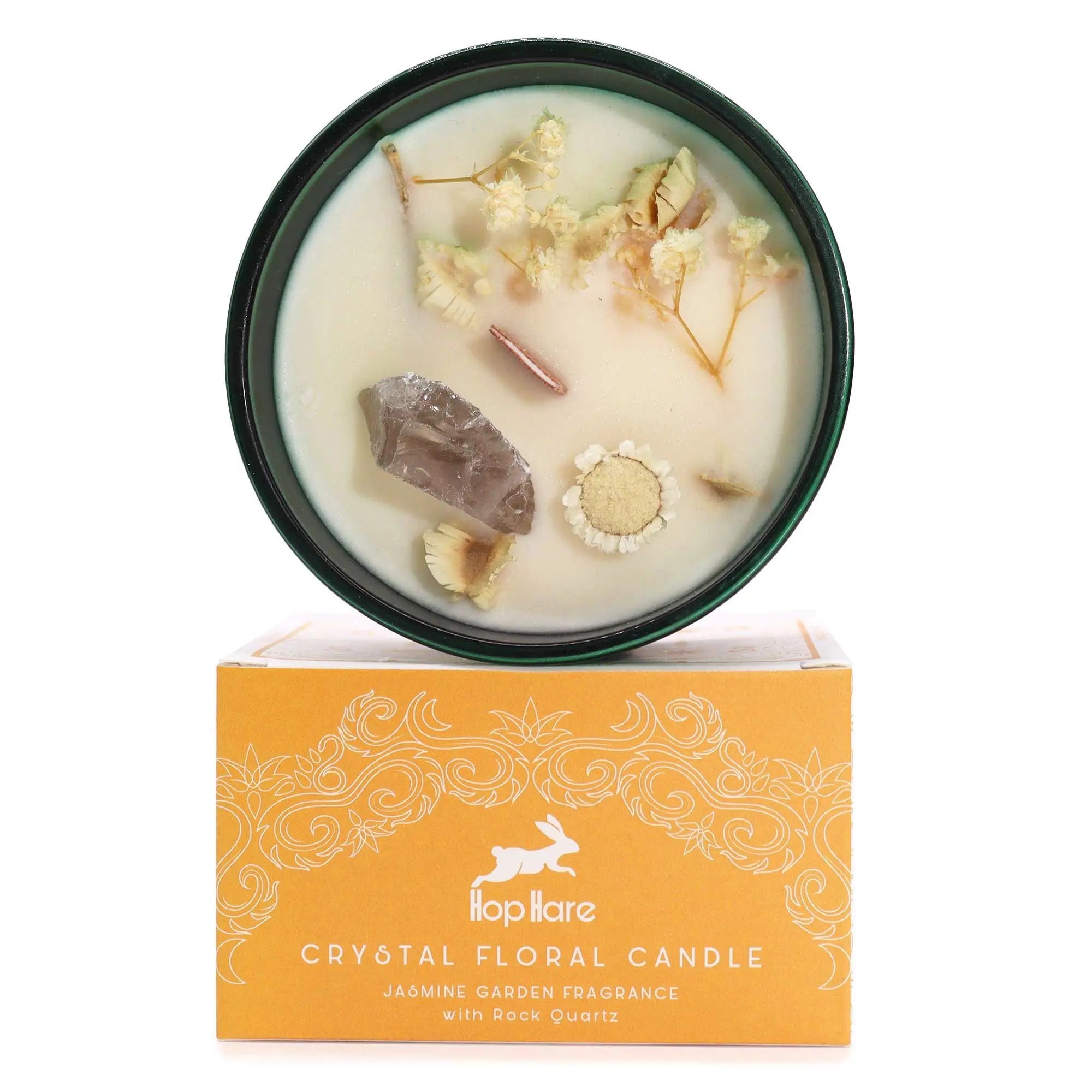  Pamperandpost The Lion Crystal Magic Candle - Clear Quartz & Jasmine Garden with Tarot Card Hop Hare Crystal Magic Flower Candles