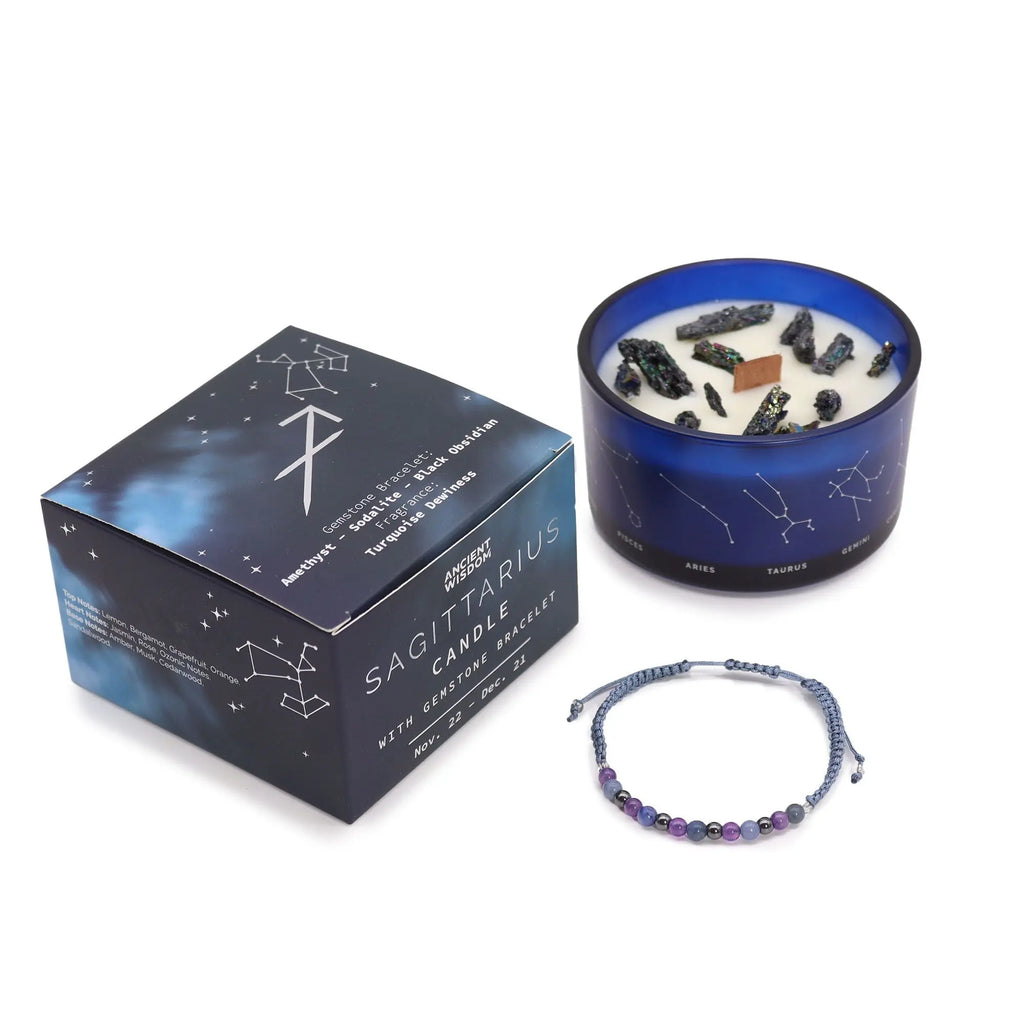  Pamperandpost Zodiac Crystal Candle with Gemstone Bracelet - Sagittarius Zodiac Crystal Candles with Gemstone Bracelet