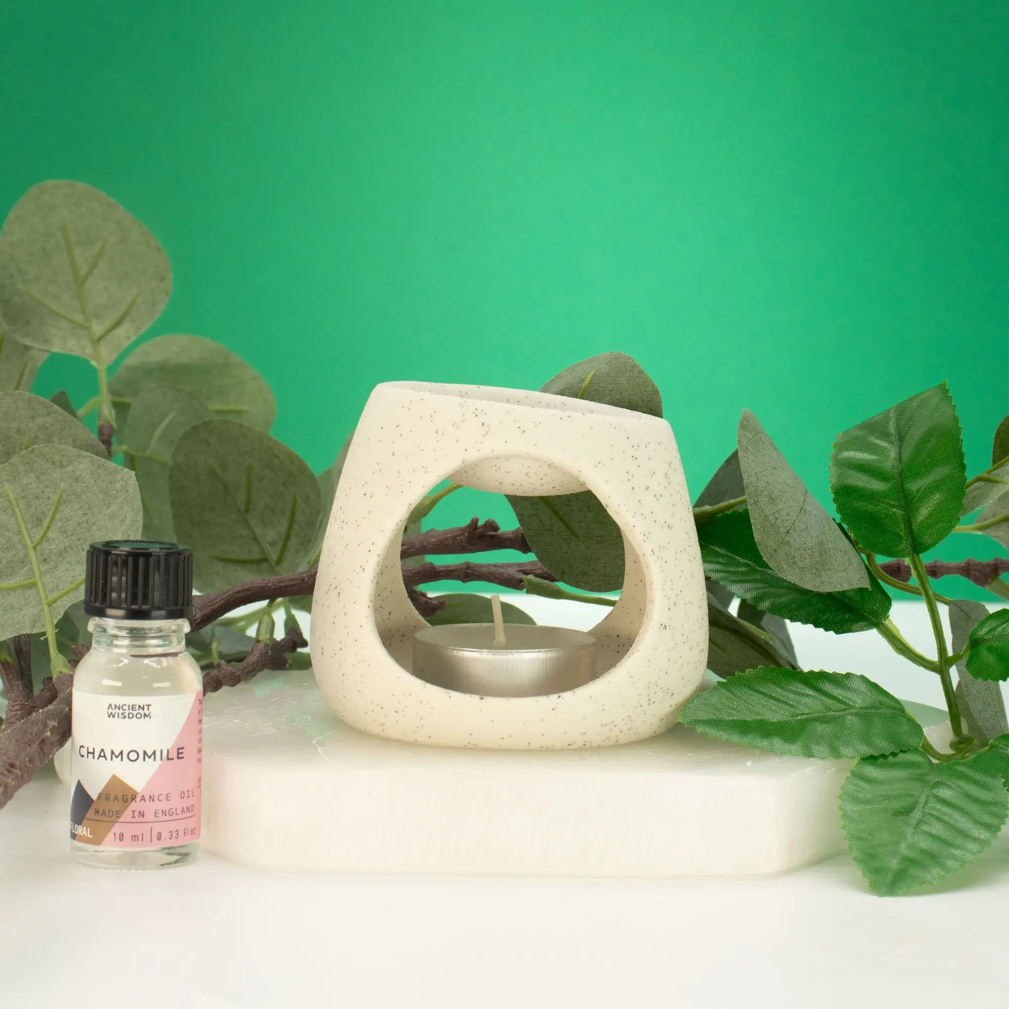  Pamperandpost Ceramic Zen Oil Burner - Round Pebble - Speckled Off-White Ceramic Zen Oil Burners