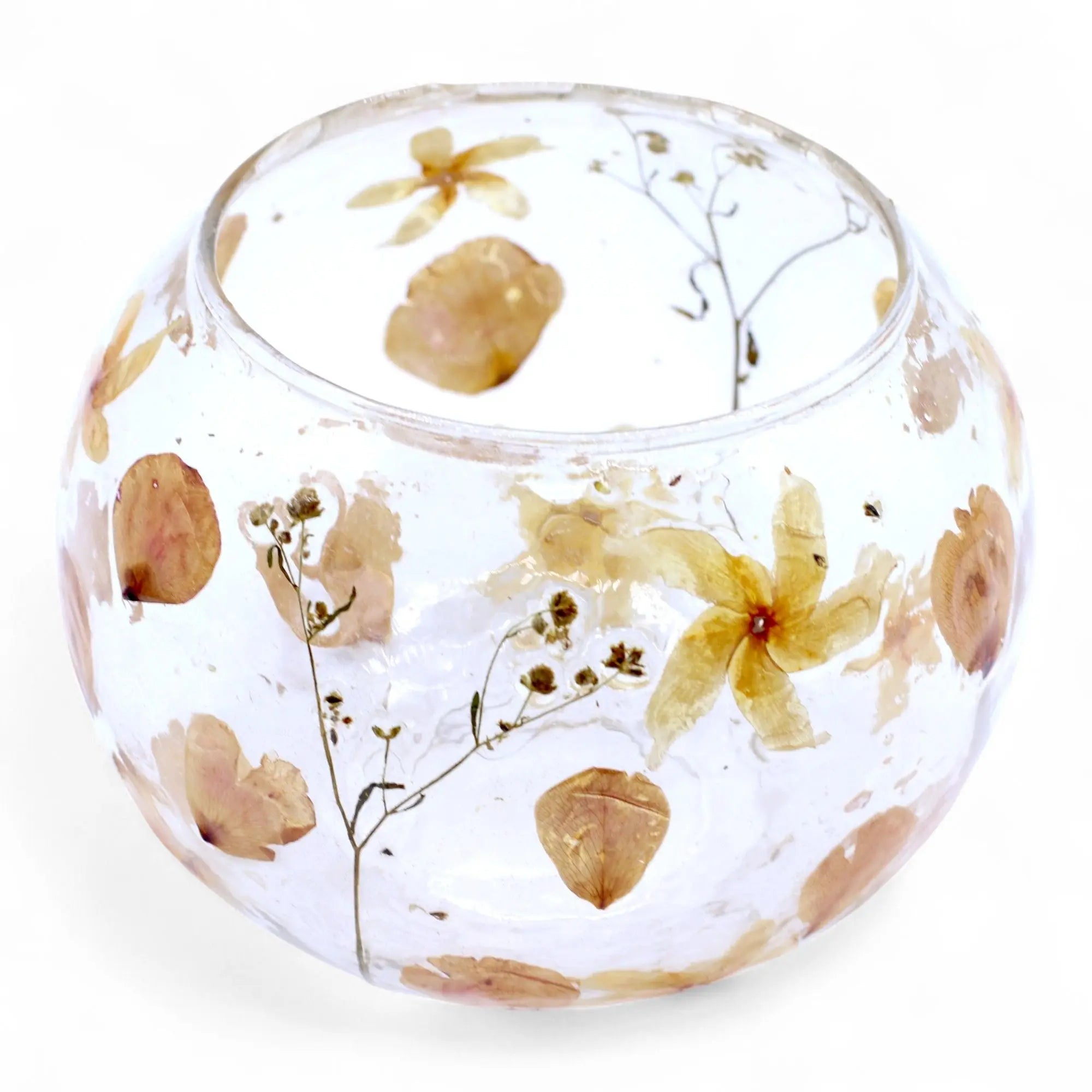  Pamperandpost Natural Floral Glass - Large Bowl Candle Holder - Rosa - (12x13cm) Natural Floral Glass Candle Holders
