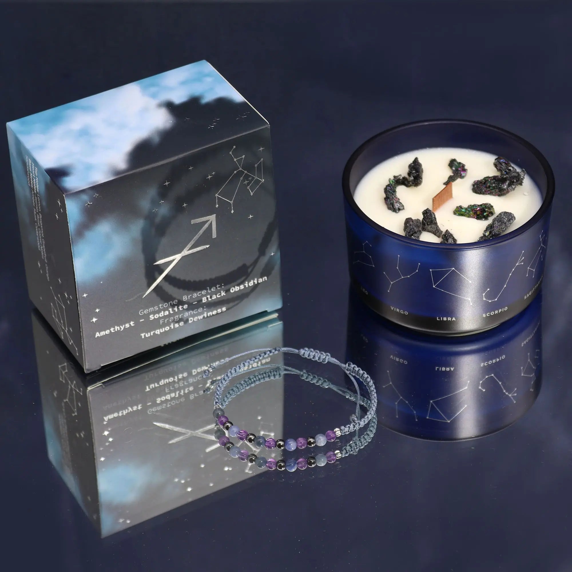  Pamperandpost Zodiac Crystal Candle with Gemstone Bracelet - Sagittarius Zodiac Crystal Candles with Gemstone Bracelet