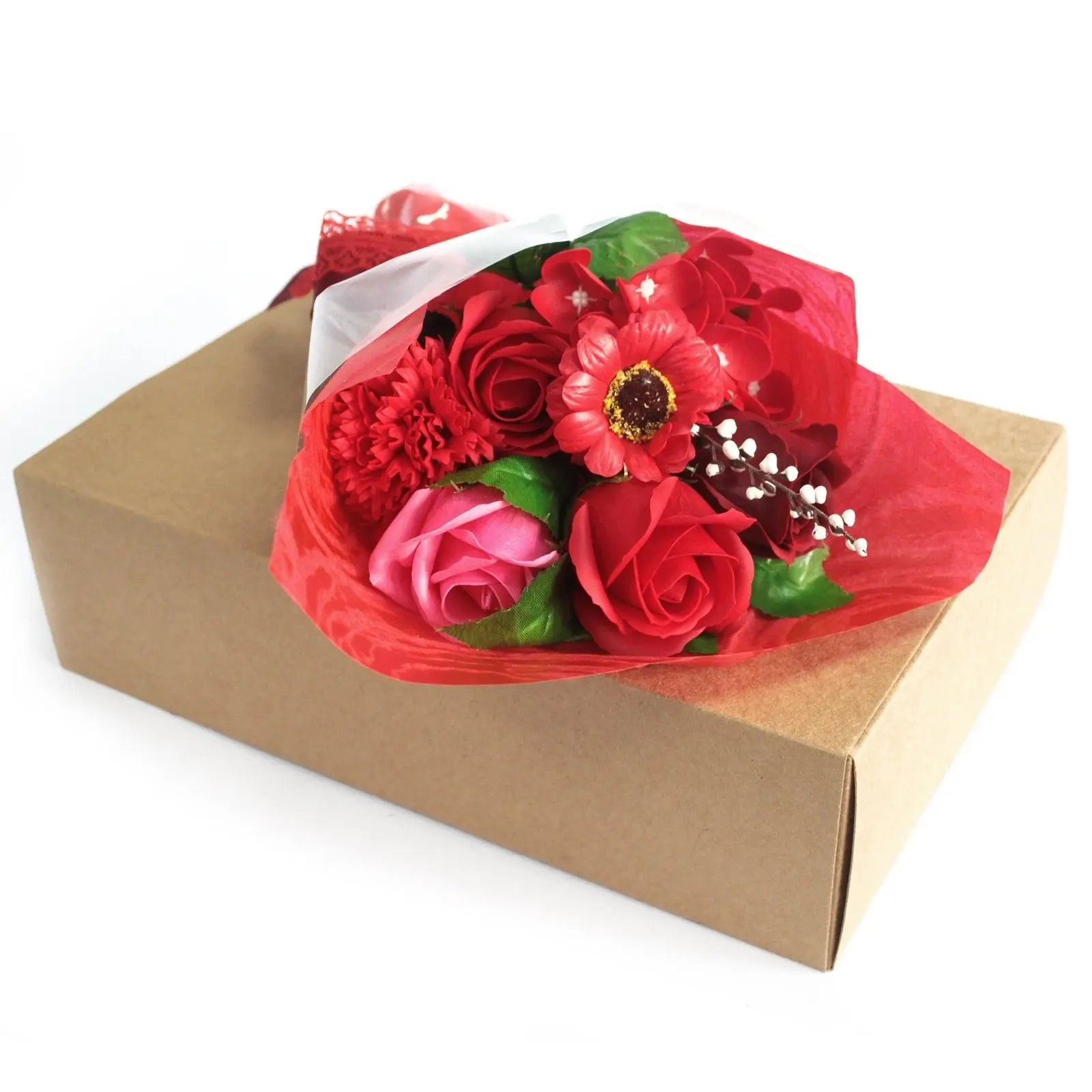 Boxed Hand Soap Flower Bouquet - Red AW Dropship UK