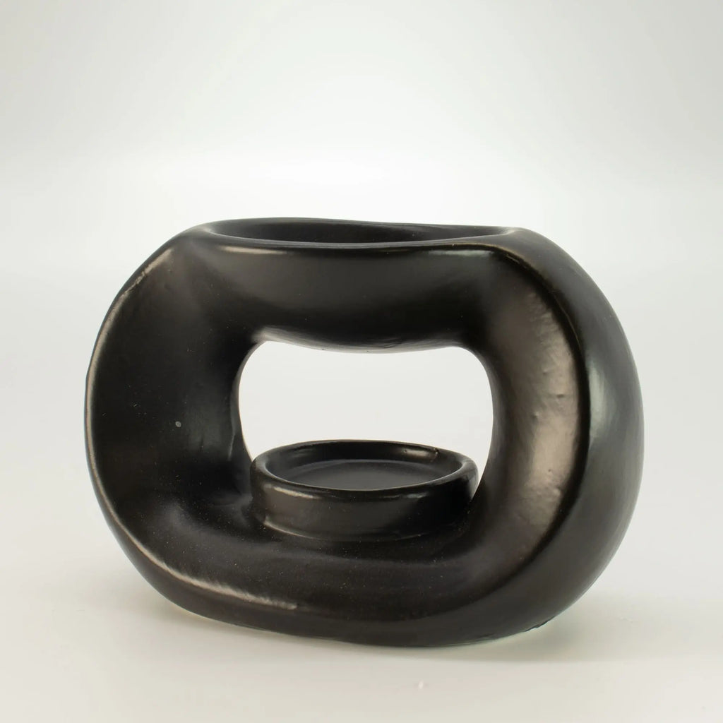  Pamperandpost Ceramic Zen Oil Burner - Oval Pebble  - Matt Black Ceramic Zen Oil Burners