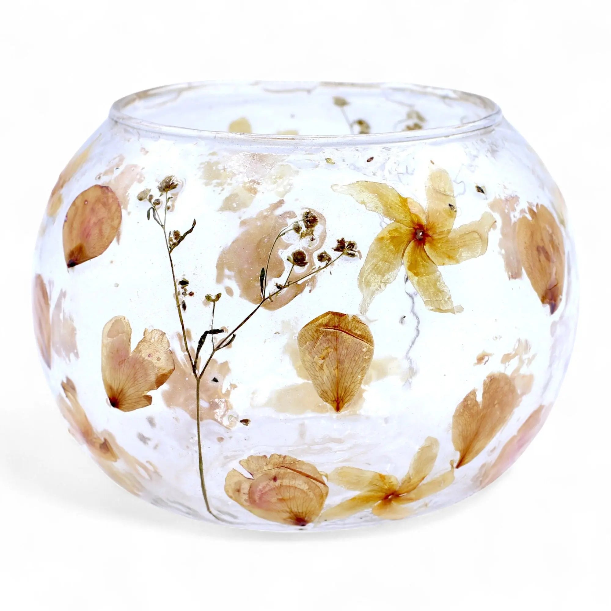  Pamperandpost Natural Floral Glass - Large Bowl Candle Holder - Rosa - (12x13cm) Natural Floral Glass Candle Holders