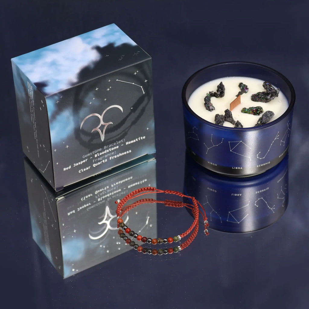  Pamperandpost Zodiac Crystal Candle with Gemstone Bracelet - Aries Zodiac Crystal Candles with Gemstone Bracelet