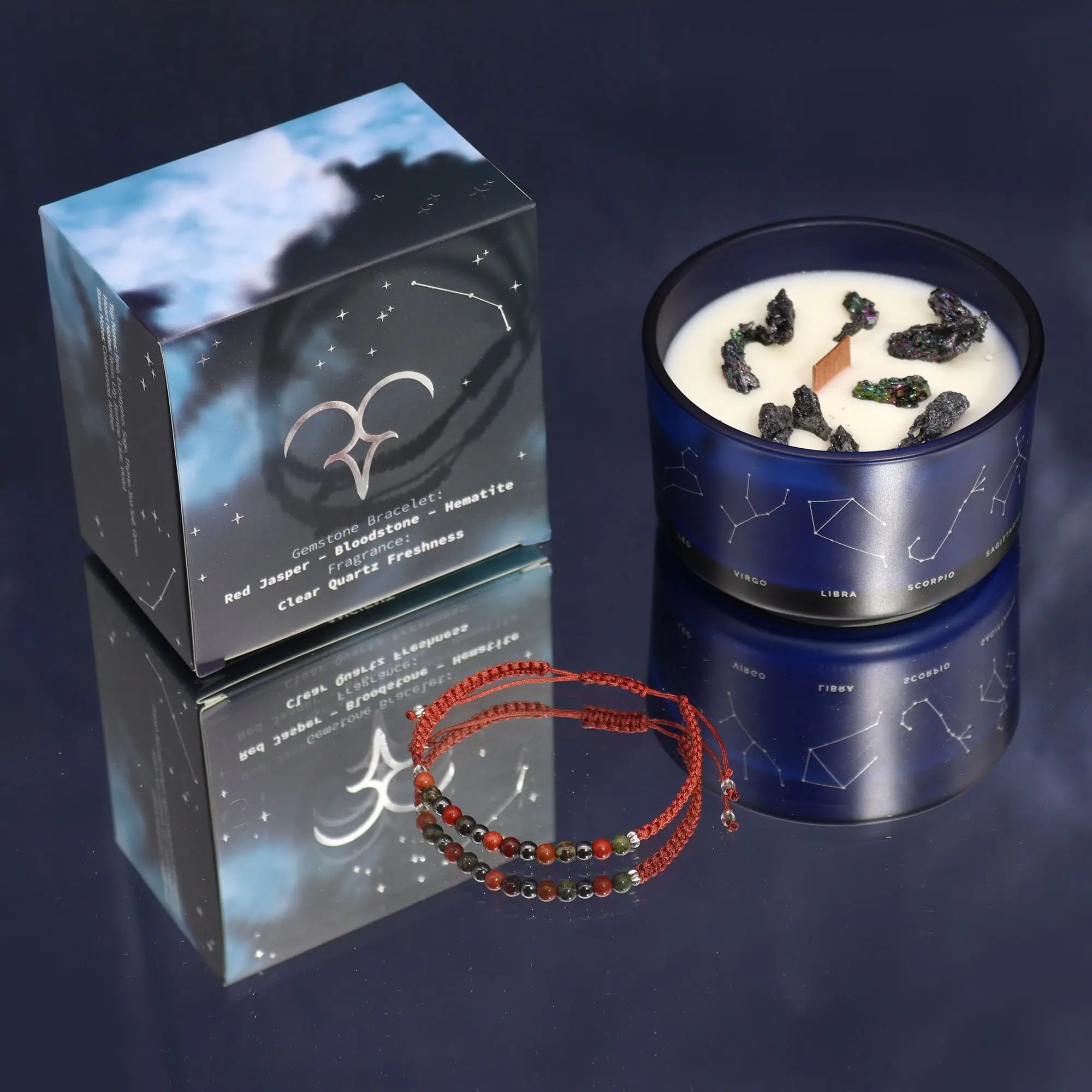  Pamperandpost Zodiac Crystal Candle with Gemstone Bracelet - Aries Zodiac Crystal Candles with Gemstone Bracelet