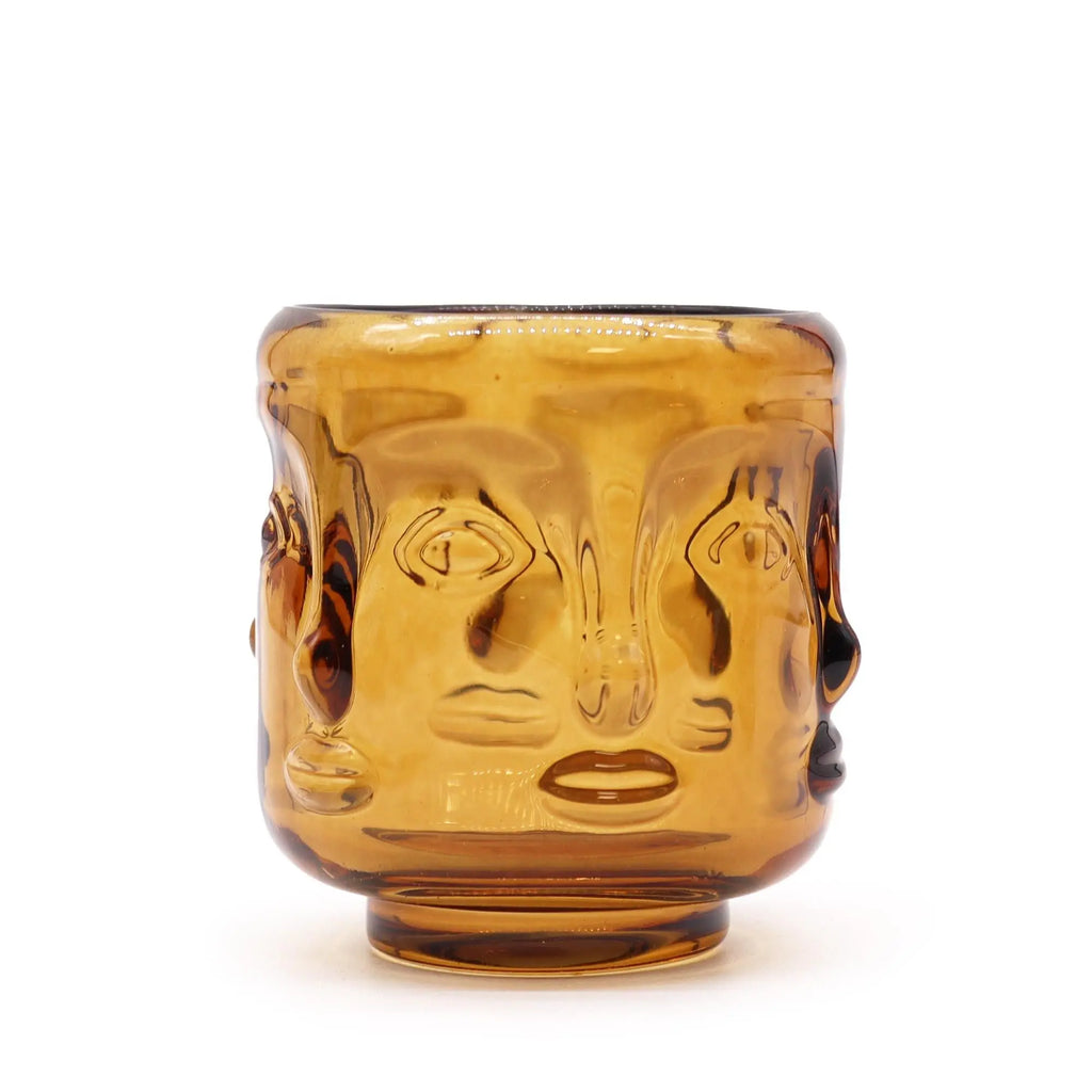  Pamperandpost Buddha Faces Candle Jar - Antique Amber Glass Candle Holders & Jars