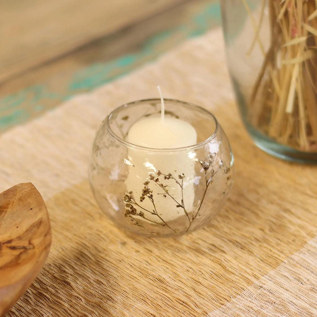 Pamperandpost Natural Floral Glass - Bowl Candle Holder - Margarita - (8x10cm) Natural Floral Glass Candle Holders
