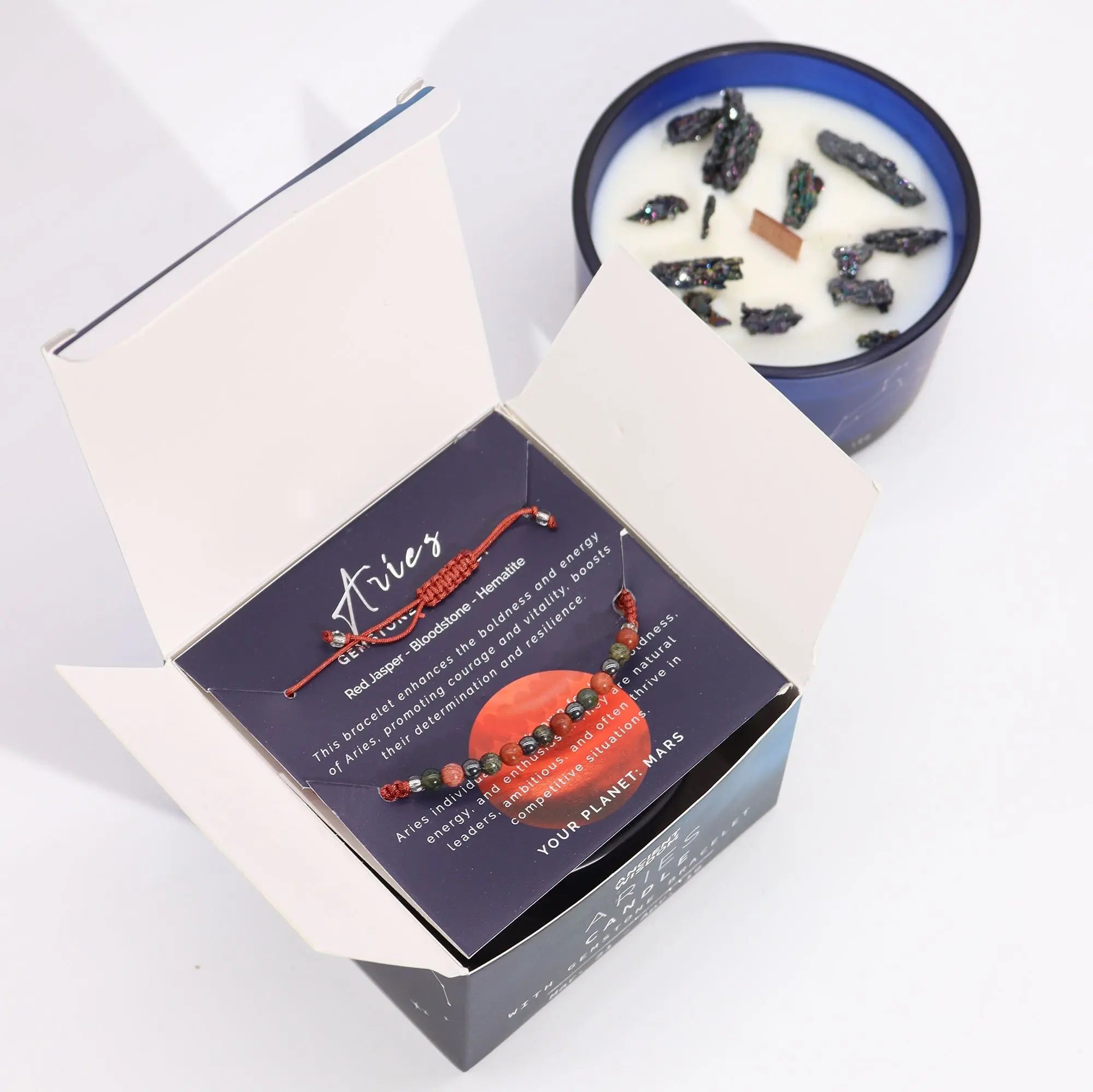  Pamperandpost Zodiac Crystal Candle with Gemstone Bracelet - Aries Zodiac Crystal Candles with Gemstone Bracelet