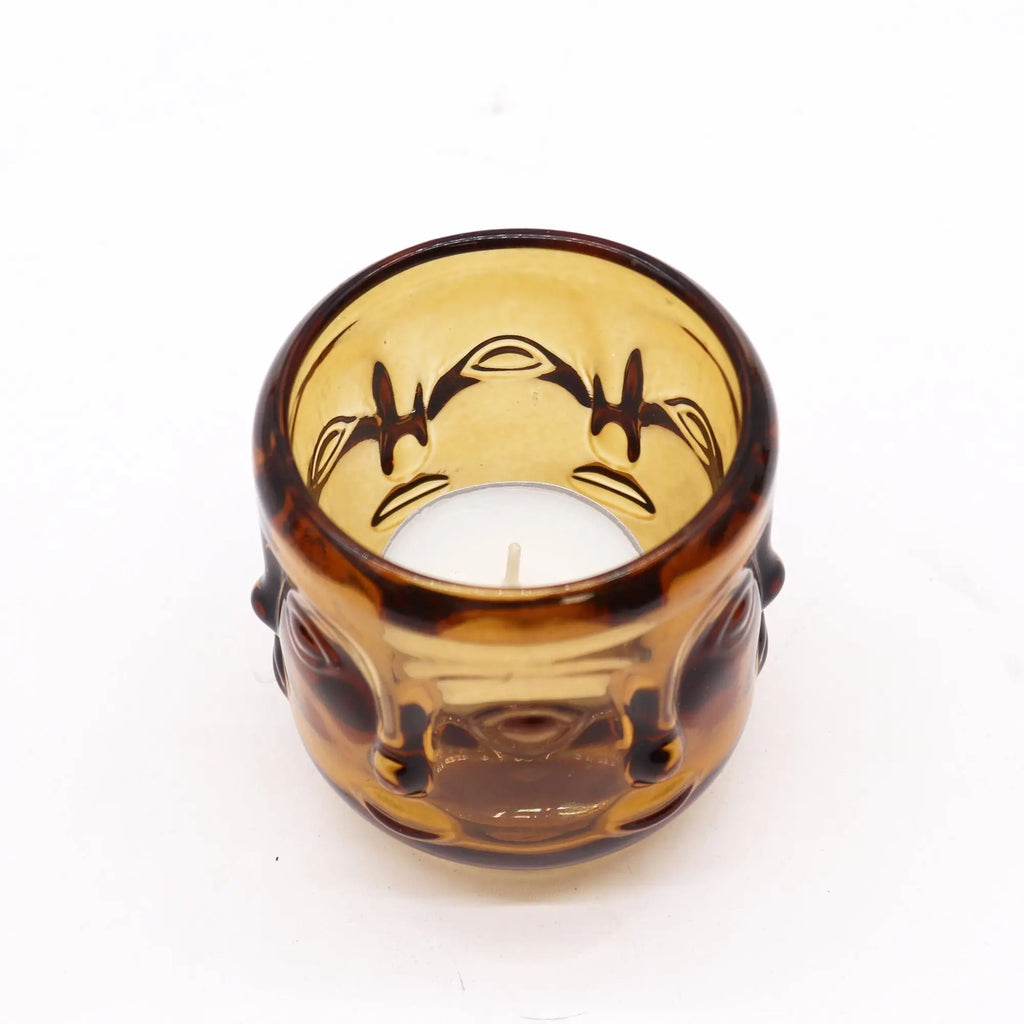  Pamperandpost Buddha Faces Candle Jar - Antique Amber Glass Candle Holders & Jars