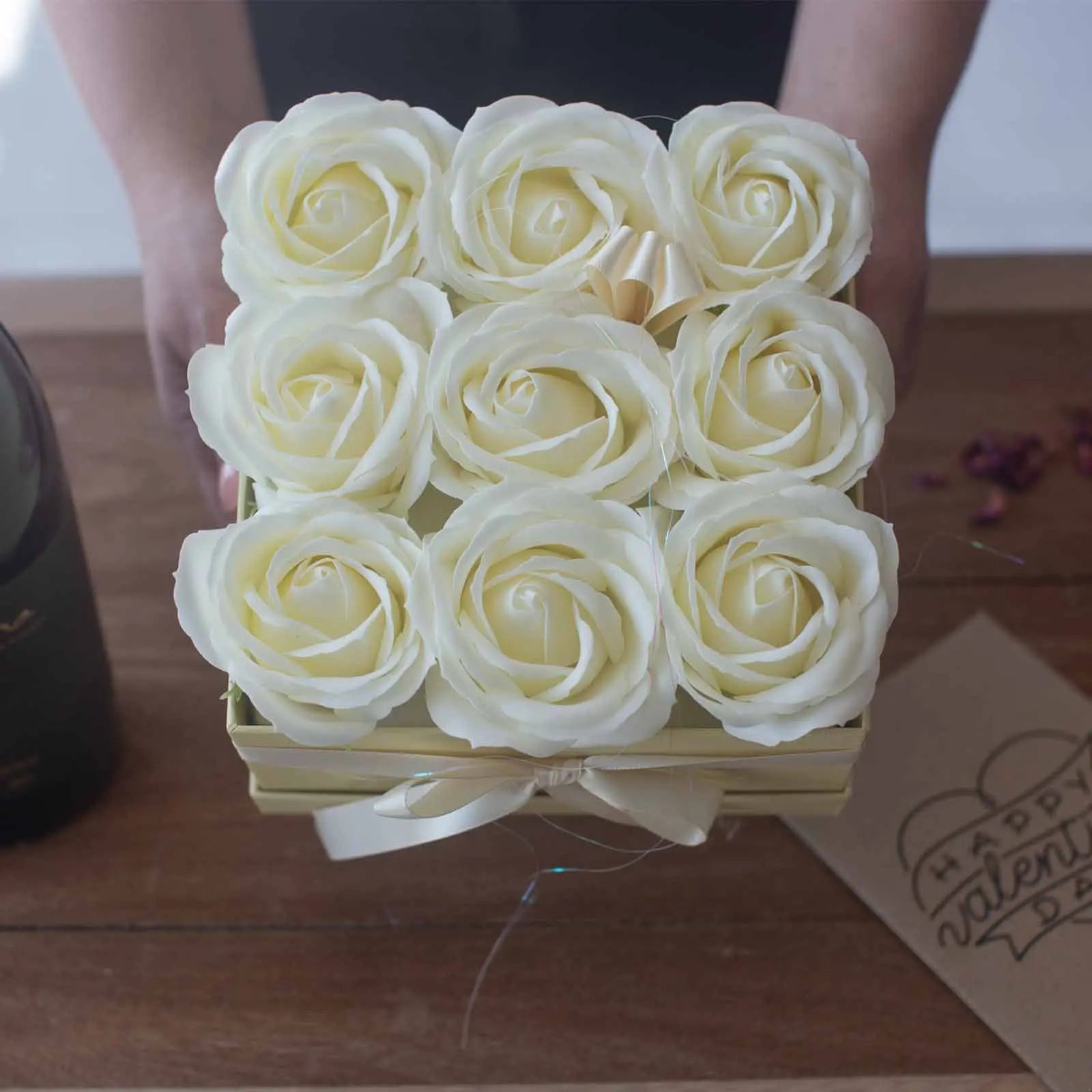 Pamperandpost Soap Flower Gift Bouquet - 13 Cream Roses - Heart