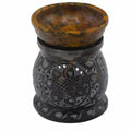  Pamperandpost Soapstone Oil Burner – Hand‑Carved Mandala Flower (Black & Yellow, 10cm) Soapstone Oil Burners