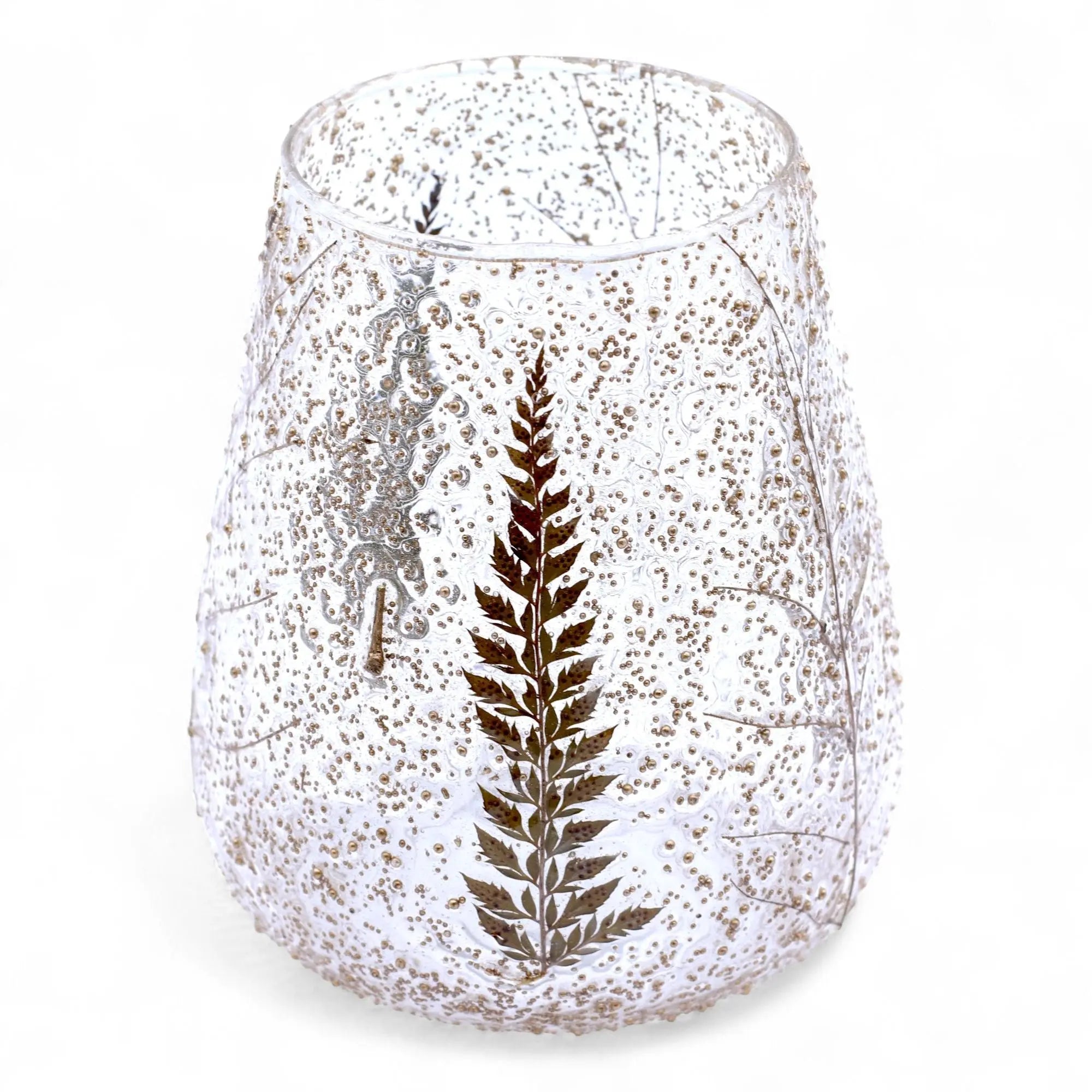  Pamperandpost Natural Floral Glass - Large Bowl Candle Holder - Pino - (15x12cm) Natural Floral Glass Candle Holders