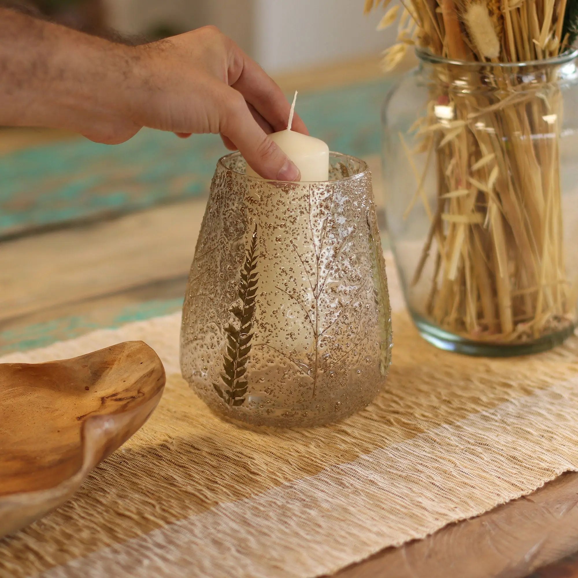  Pamperandpost Natural Floral Glass - Large Bowl Candle Holder - Pino - (15x12cm) Natural Floral Glass Candle Holders