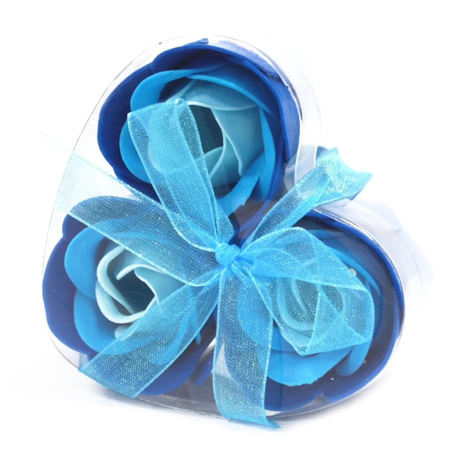  Pamperandpost Set of 3 Soap Flower Heart Box - Blue Wedding Roses Luxury Soap Flowers