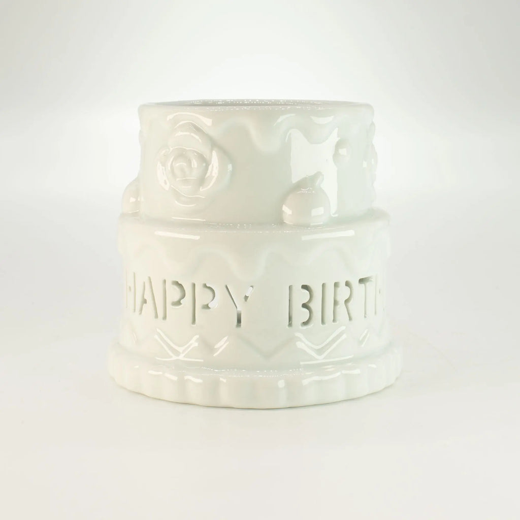  Pamperandpost Ceramic Cake Oil Burner - HAPPY BIRTHDAY - White Ceramic Zen Oil Burners