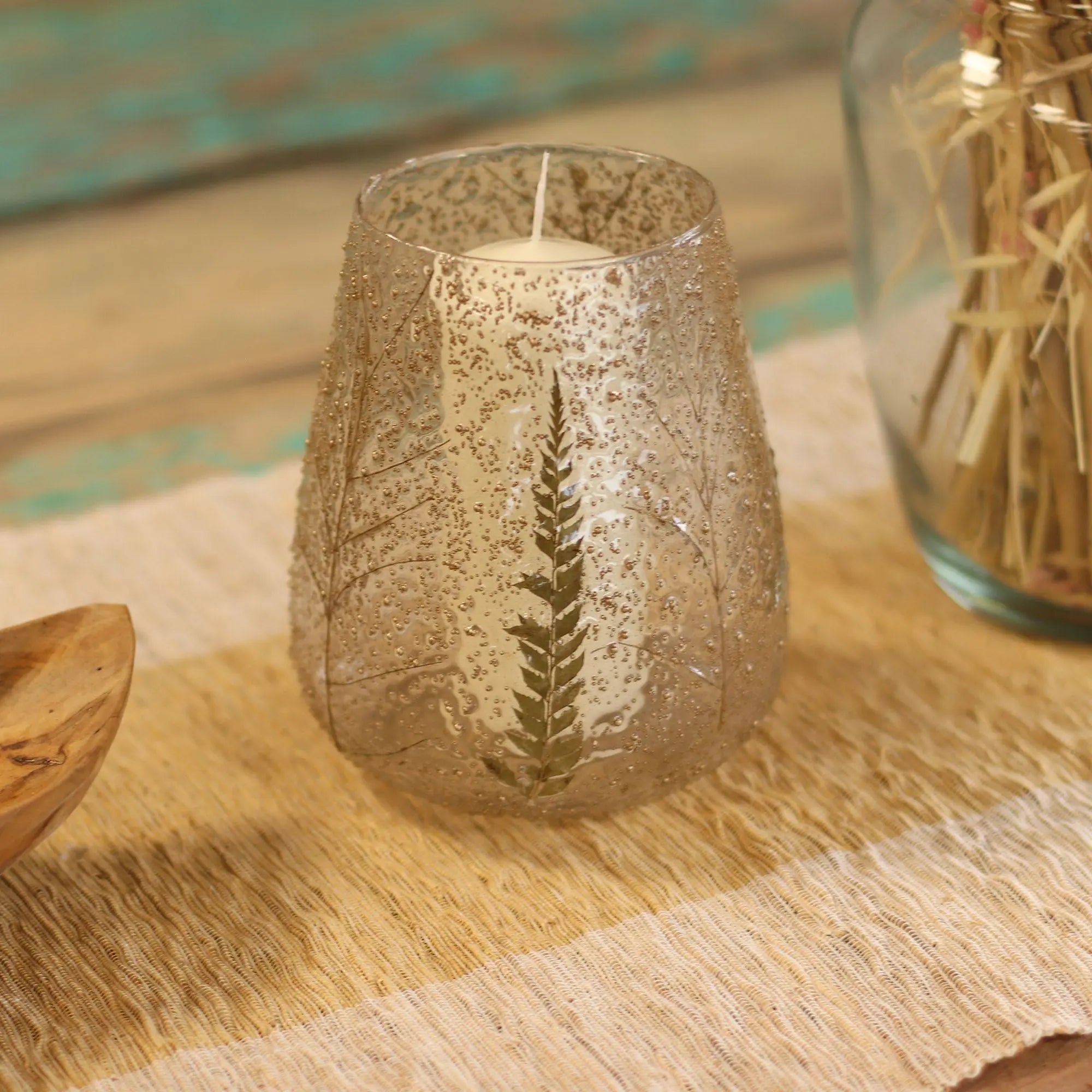  Pamperandpost Natural Floral Glass - Large Bowl Candle Holder - Pino - (15x12cm) Natural Floral Glass Candle Holders
