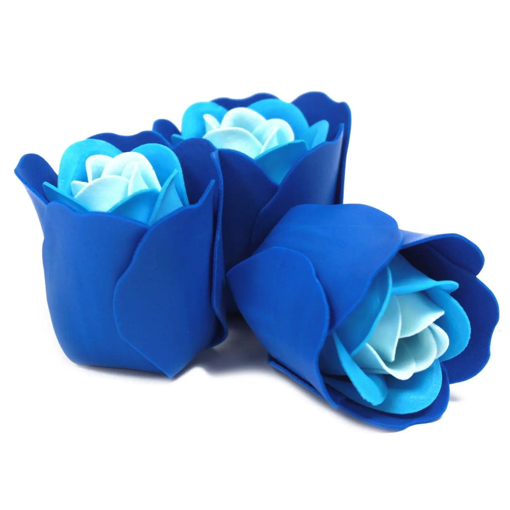  Pamperandpost Set of 3 Soap Flower Heart Box - Blue Wedding Roses Luxury Soap Flowers