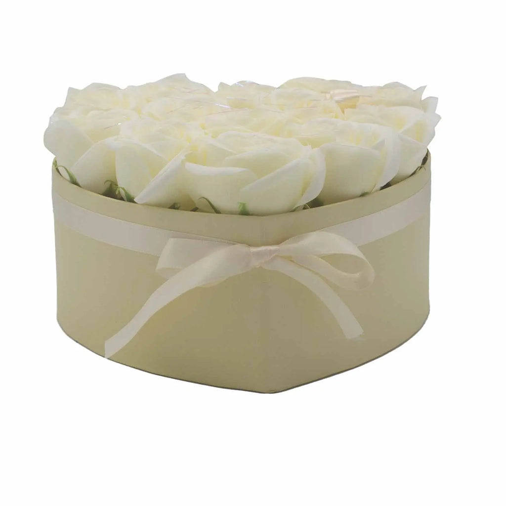 Pamperandpost Soap Flower Gift Bouquet - 13 Cream Roses - Heart