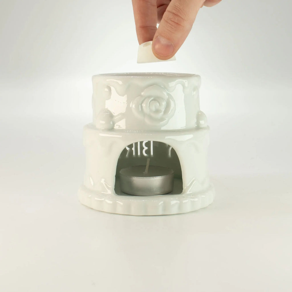  Pamperandpost Ceramic Cake Oil Burner - HAPPY BIRTHDAY - White Ceramic Zen Oil Burners