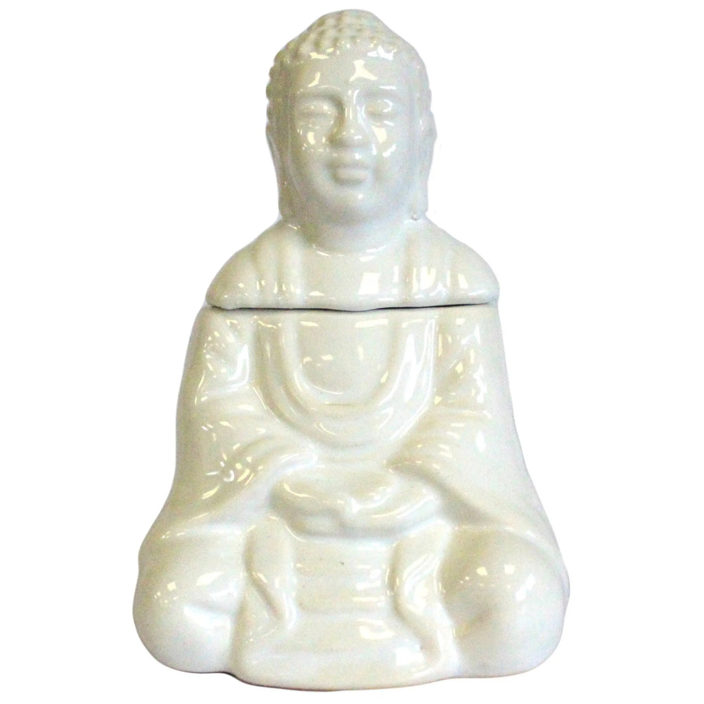  Pamperandpost White Sitting Buddha Oil Burner for Calm, Fragrant Home Atmosphere Classic Buddha Oil Burners