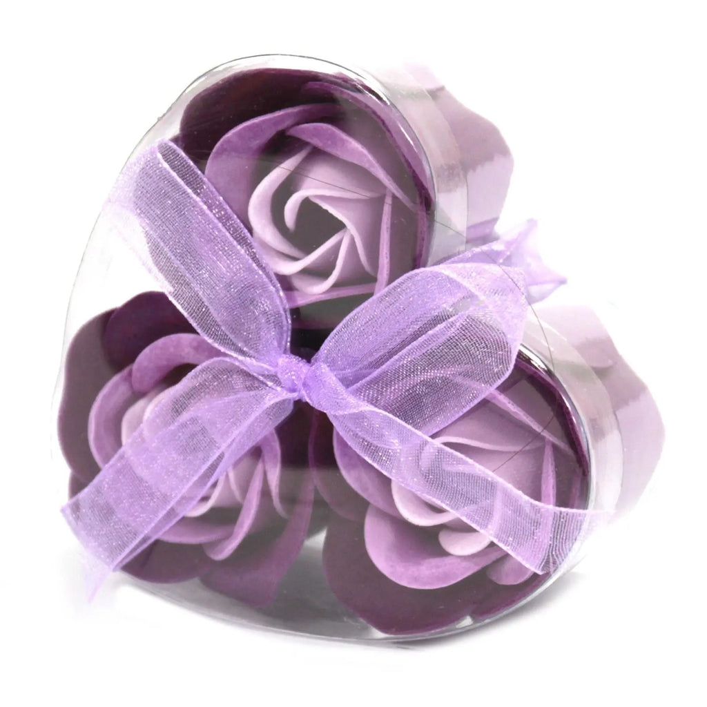  Pamperandpost Set of 3 Soap Flower Heart Box - Lavender Roses Luxury Soap Flowers