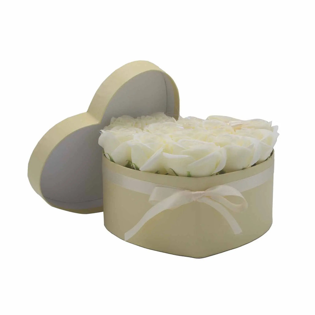 Pamperandpost Soap Flower Gift Bouquet - 13 Cream Roses - Heart