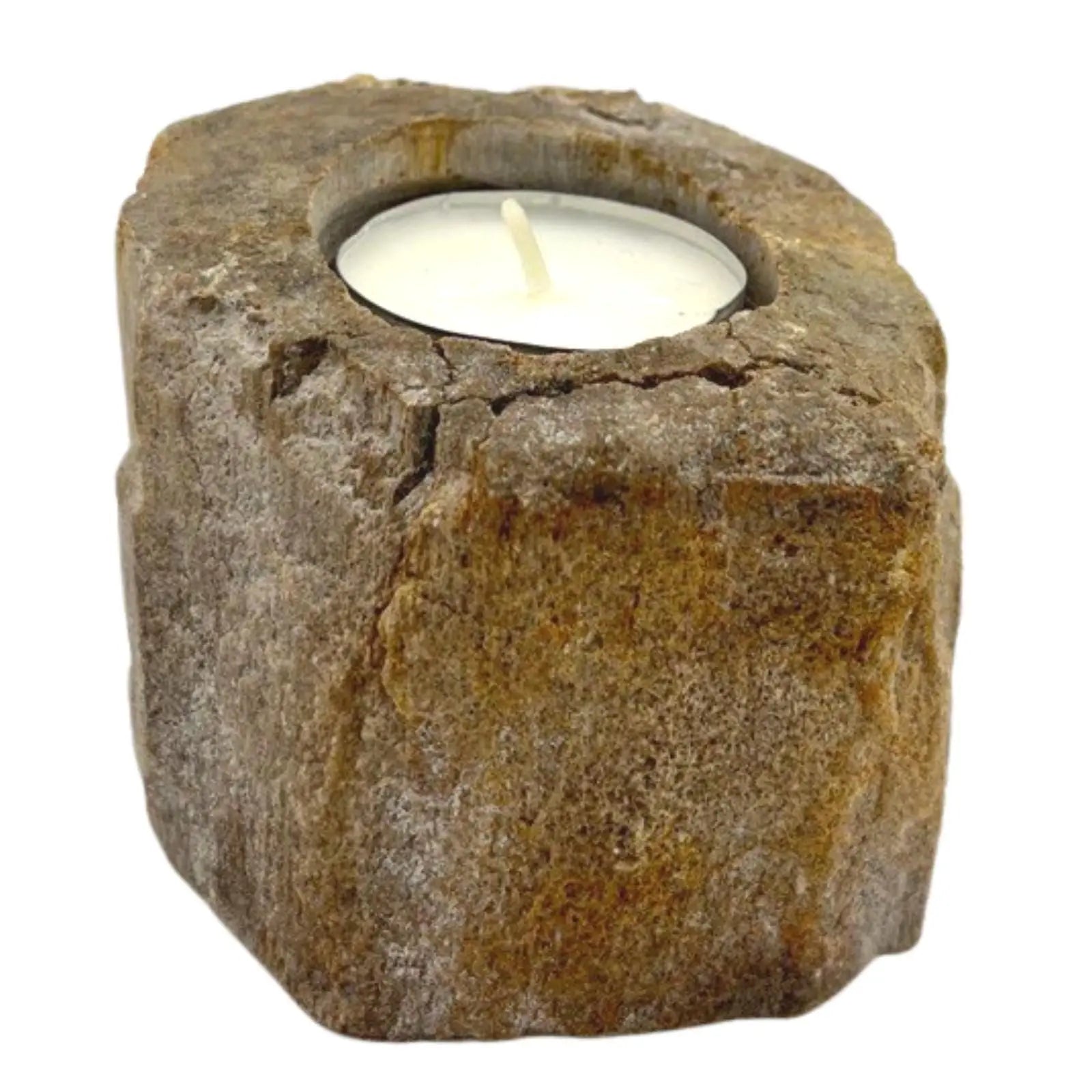  Pamperandpost Petrified Wood Candle Holder - Single Low Petrified Wood Candle Holder