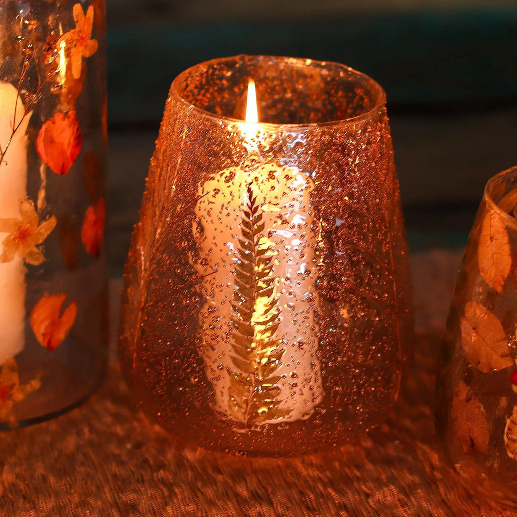  Pamperandpost Natural Floral Glass - Large Bowl Candle Holder - Pino - (15x12cm) Natural Floral Glass Candle Holders