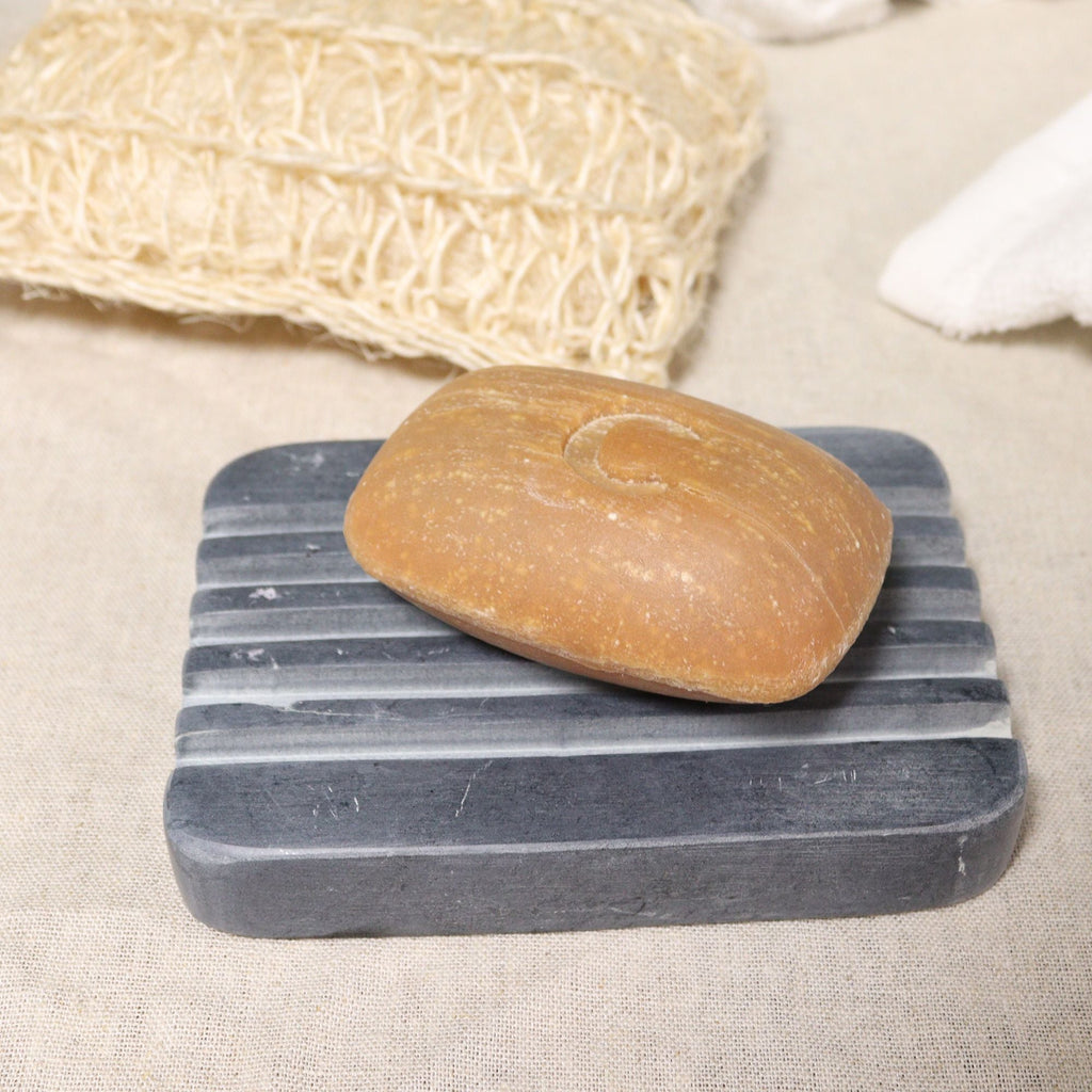  Pamperandpost Grey Soapstone Soap Dish 12x8.5cm - Heavey Ridges Stone Soap Dishes
