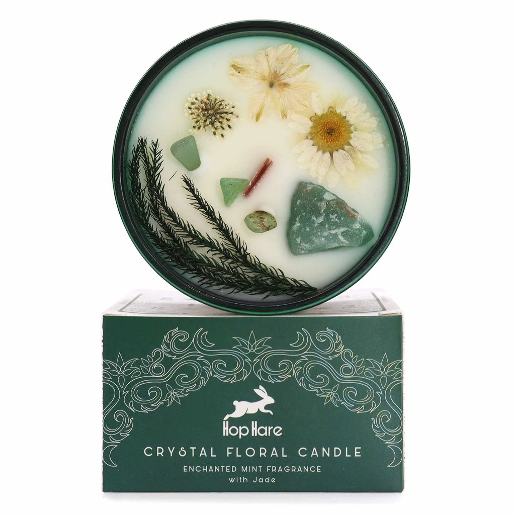  Pamperandpost The Magician Crystal Magic Candle - Jade & Enchanted Mint with Tarot Card Hop Hare Crystal Magic Flower Candles
