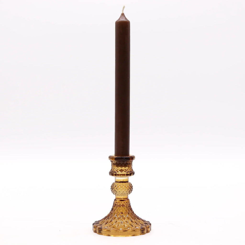  Pamperandpost Vintage Dinner Candle Holder - Antique Amber Glass Candle Holders & Jars