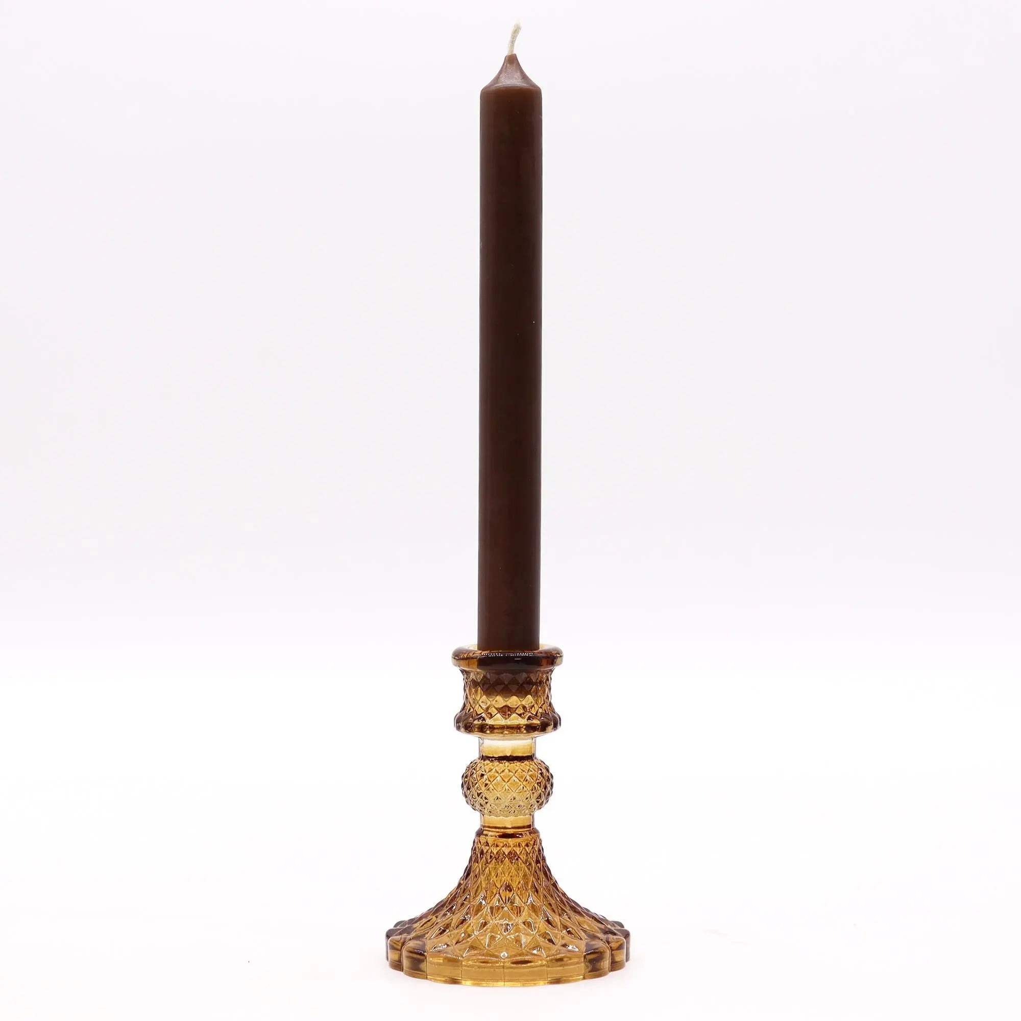  Pamperandpost Vintage Dinner Candle Holder - Antique Amber Glass Candle Holders & Jars