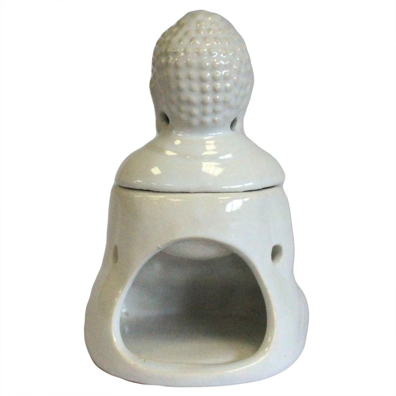  Pamperandpost White Sitting Buddha Oil Burner for Calm, Fragrant Home Atmosphere Classic Buddha Oil Burners
