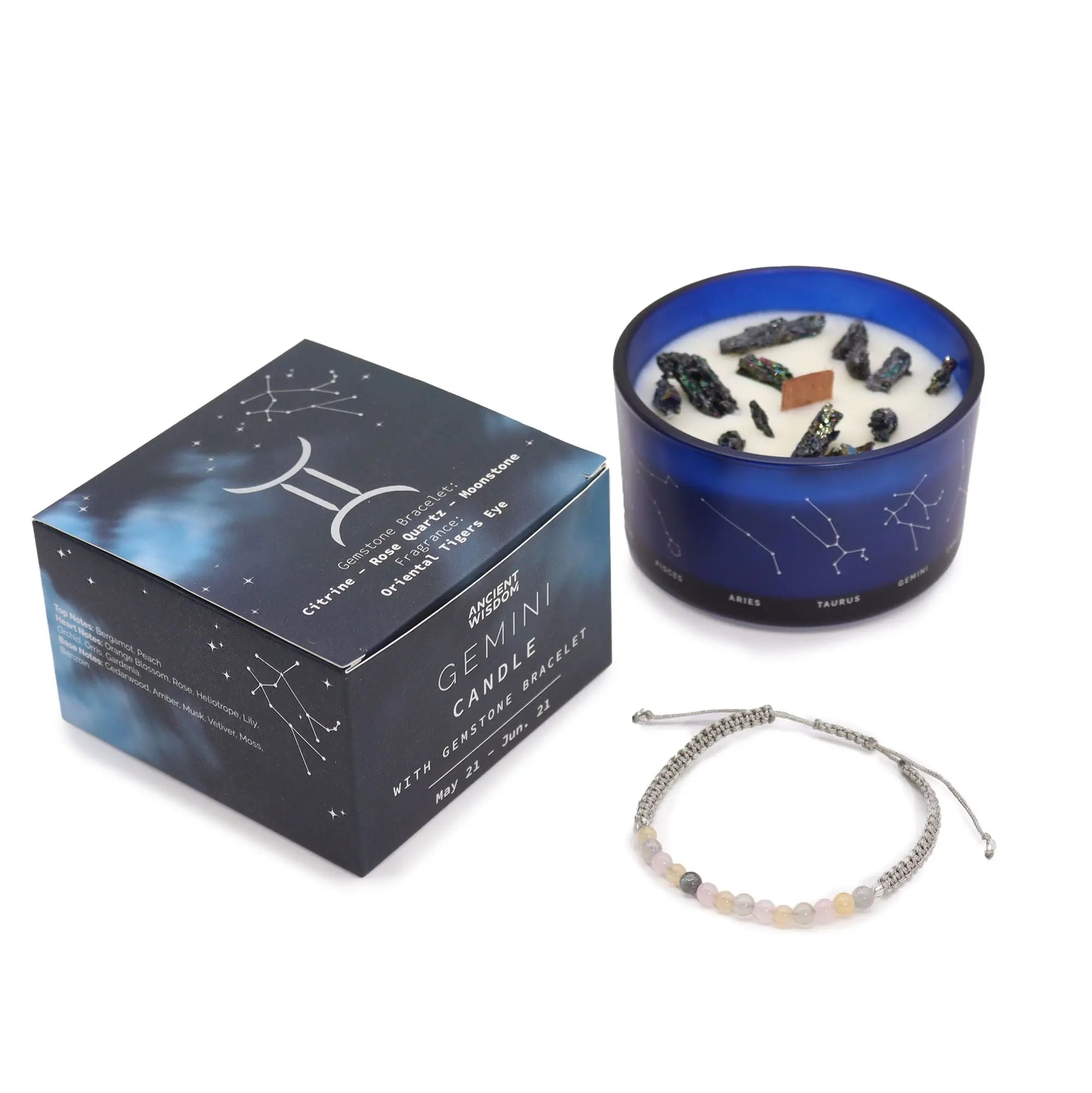  Pamperandpost Zodiac Crystal Candle with Gemstone Bracelet - Gemini Zodiac Crystal Candles with Gemstone Bracelet