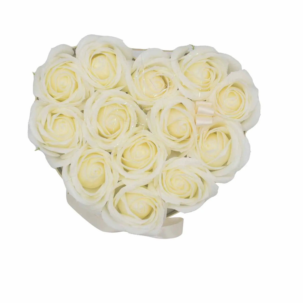 Pamperandpost Soap Flower Gift Bouquet - 13 Cream Roses - Heart