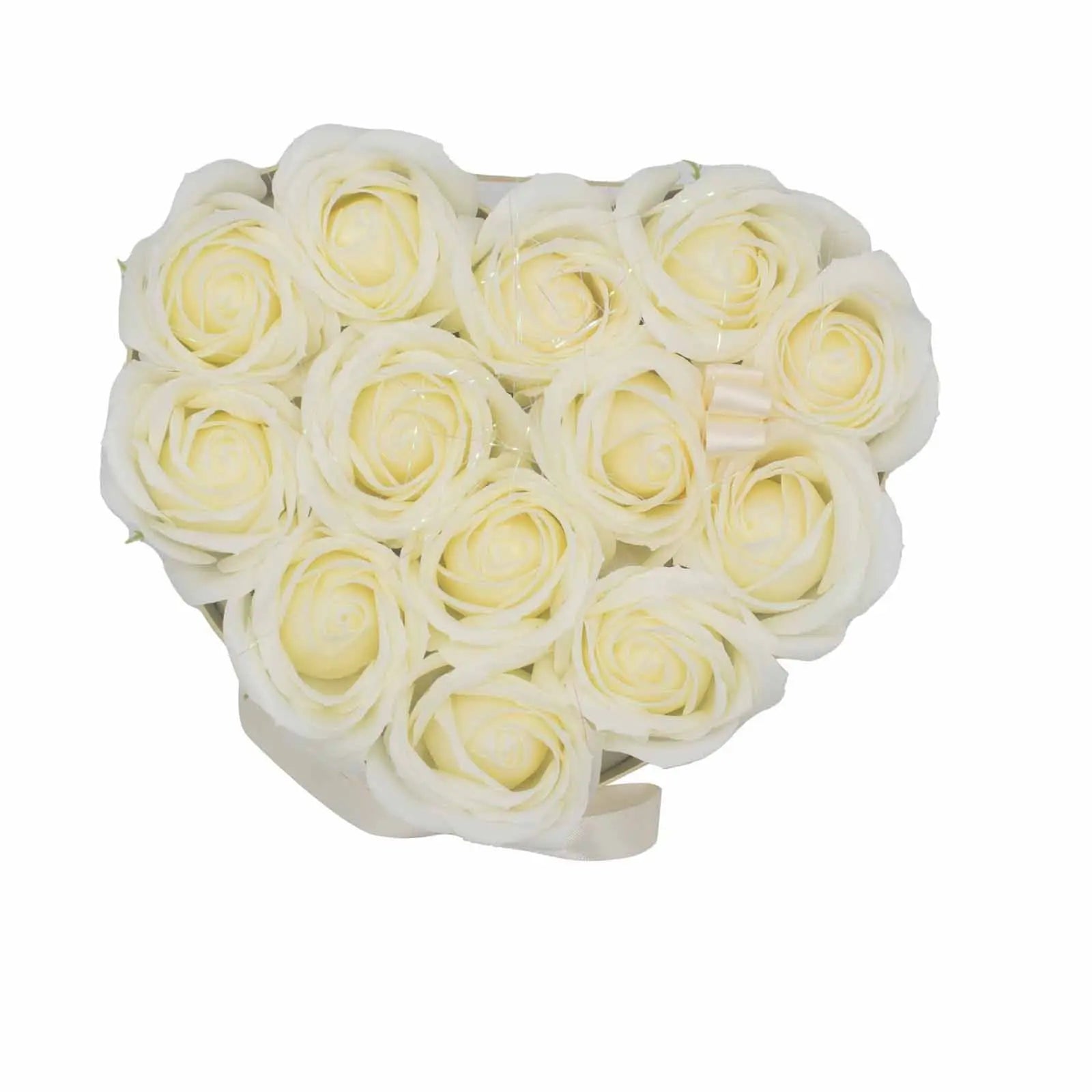 Pamperandpost Soap Flower Gift Bouquet - 13 Cream Roses - Heart