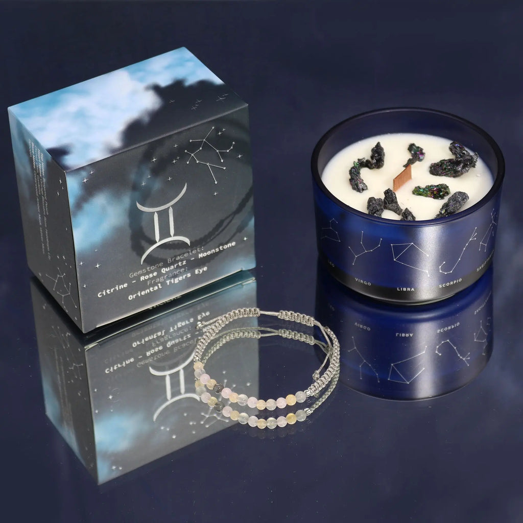  Pamperandpost Zodiac Crystal Candle with Gemstone Bracelet - Gemini Zodiac Crystal Candles with Gemstone Bracelet