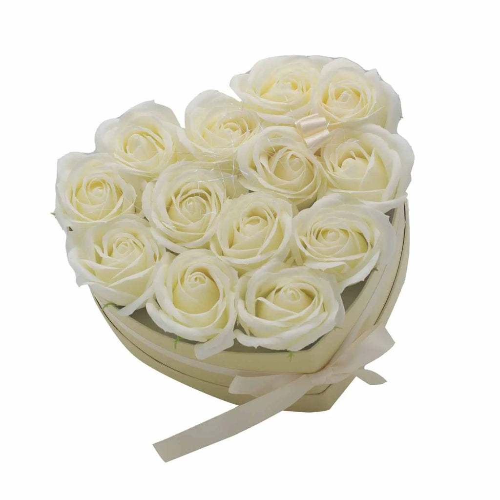 Pamperandpost Soap Flower Gift Bouquet - 13 Cream Roses - Heart