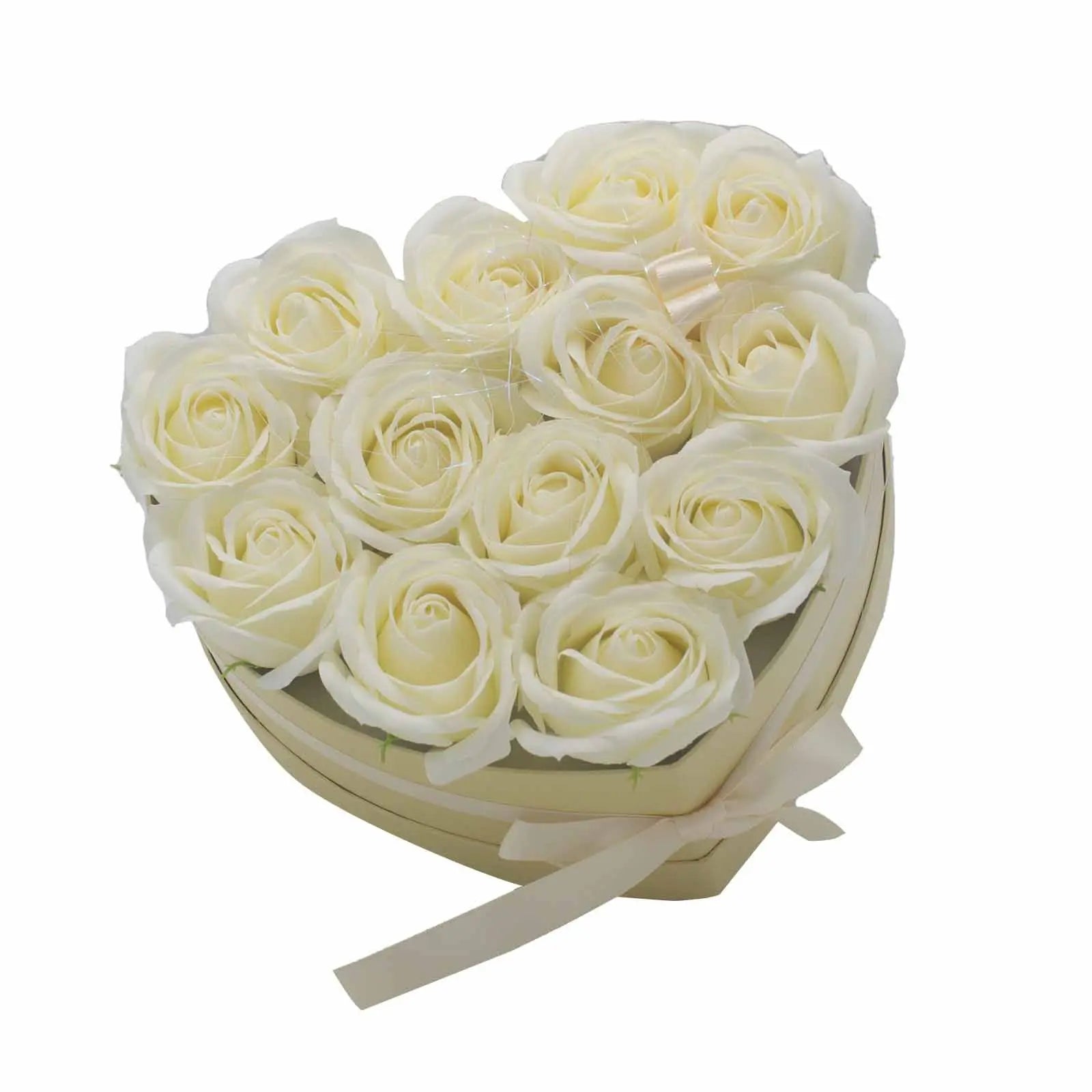 Pamperandpost Soap Flower Gift Bouquet - 13 Cream Roses - Heart