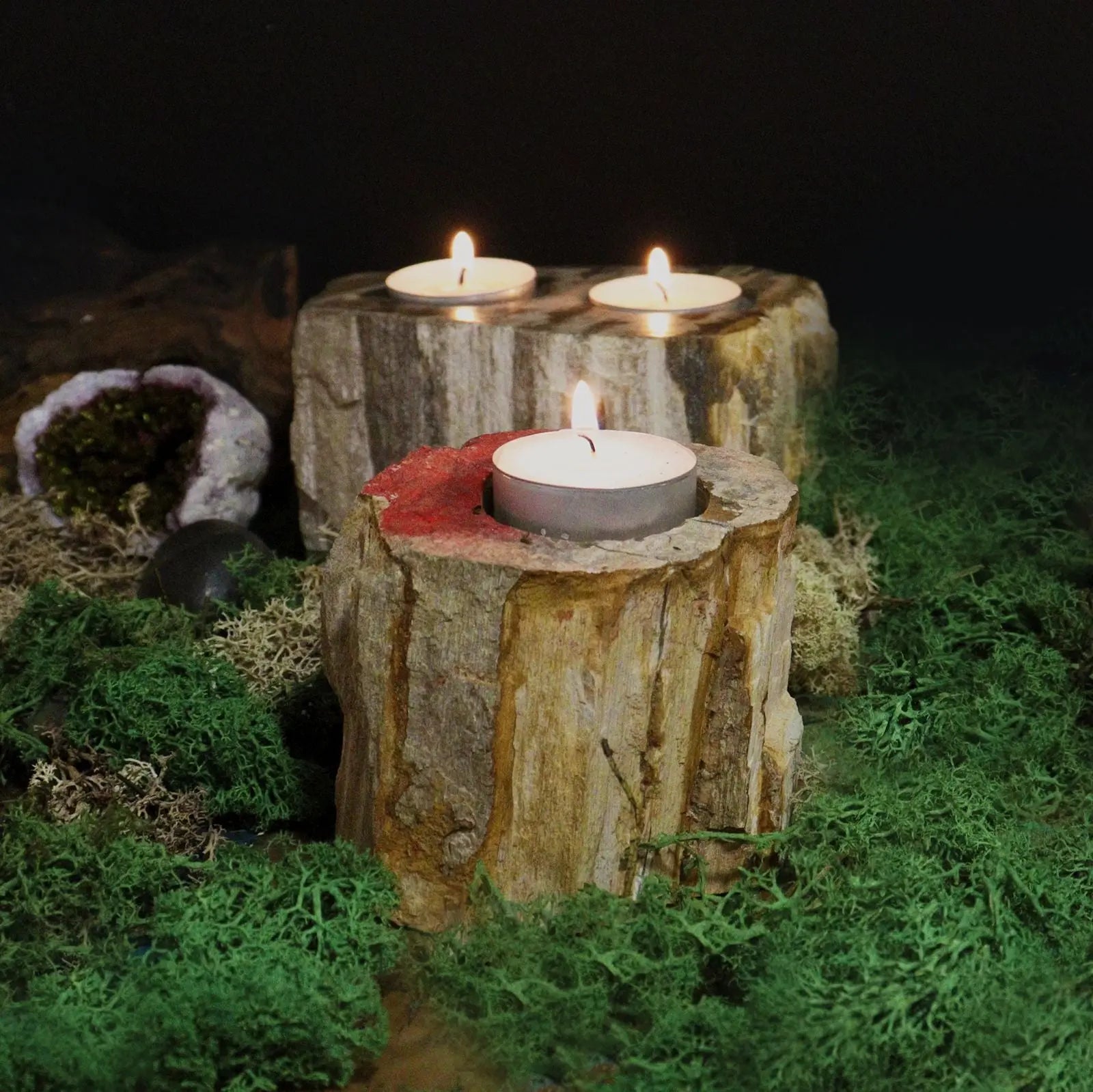  Pamperandpost Petrified Wood Candle Holder - Single Low Petrified Wood Candle Holder