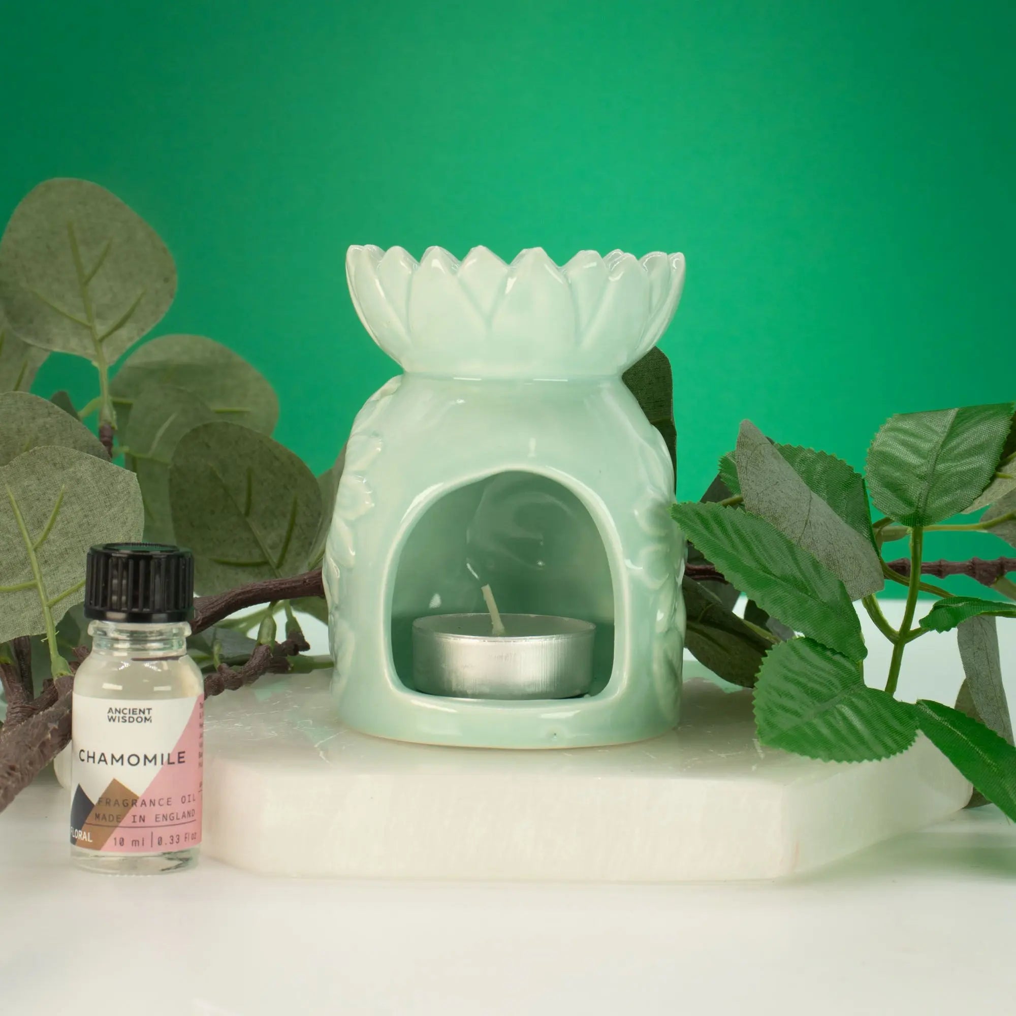  Pamperandpost Ceramic Sunflower Oil Burner - Pastel Green Ceramic Zen Oil Burners