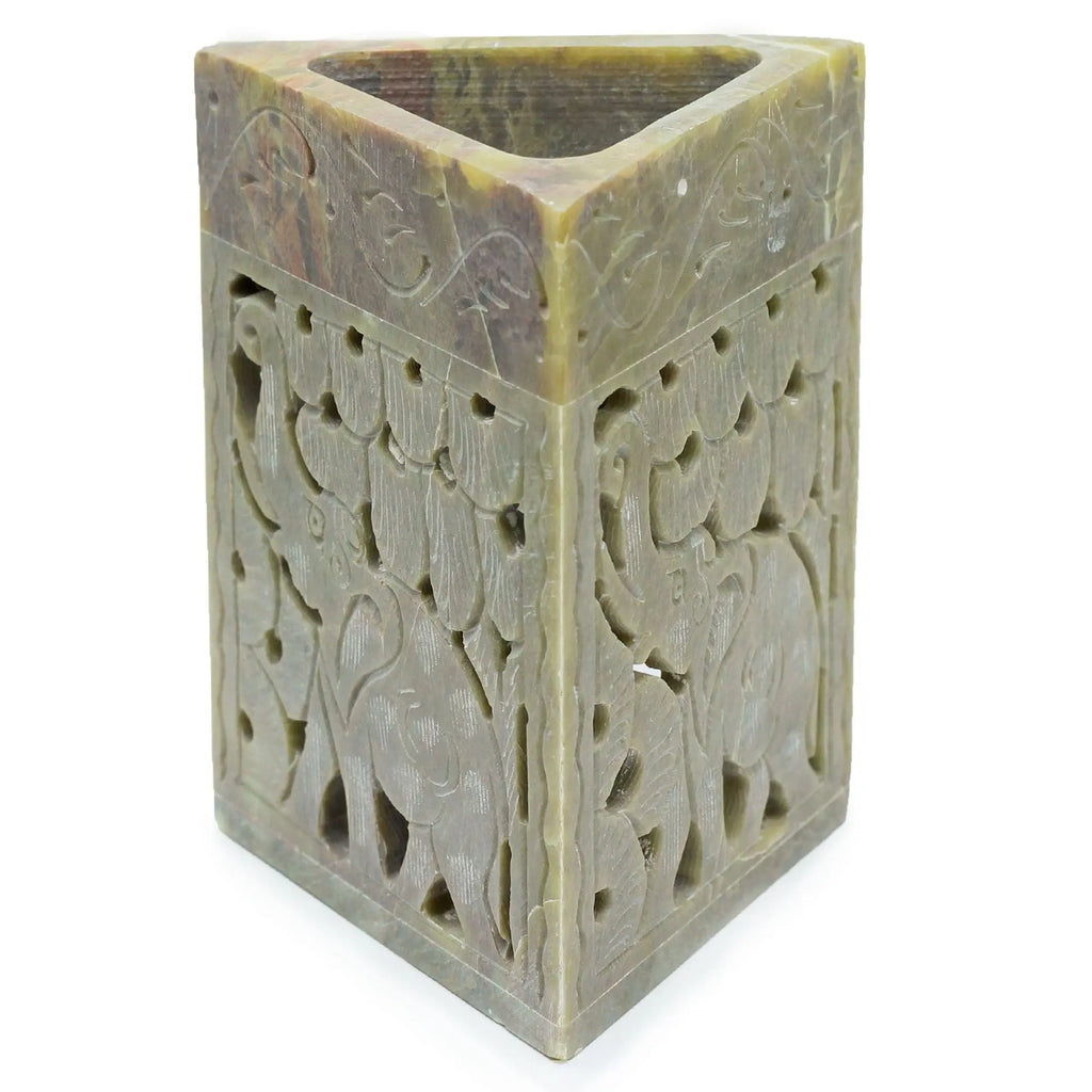  Pamperandpost Soapstone Oil Burner – Triangle Elephant Design (11×9cm) | Hand‑Carved Natural Stone Burner Soapstone Oil Burners