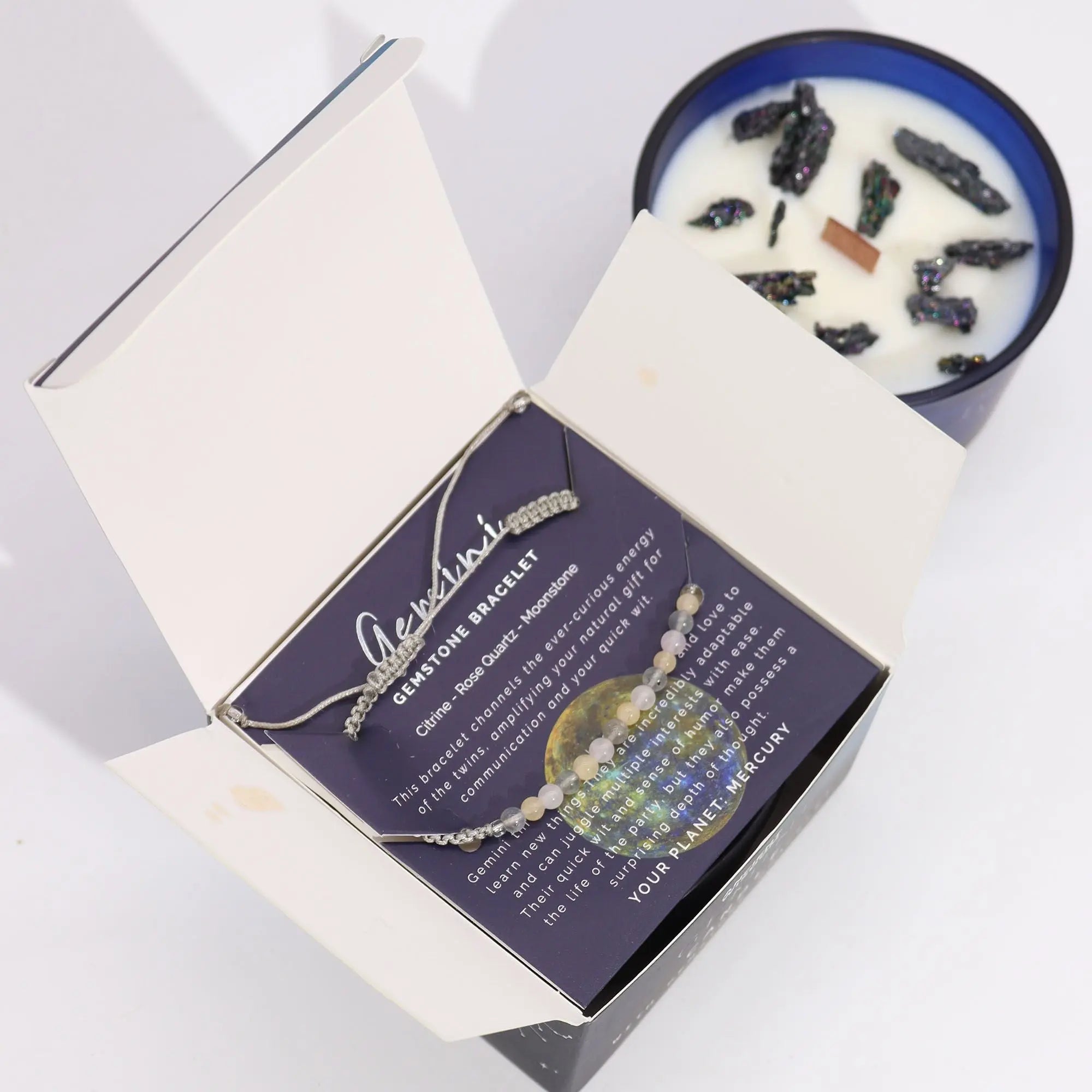  Pamperandpost Zodiac Crystal Candle with Gemstone Bracelet - Gemini Zodiac Crystal Candles with Gemstone Bracelet