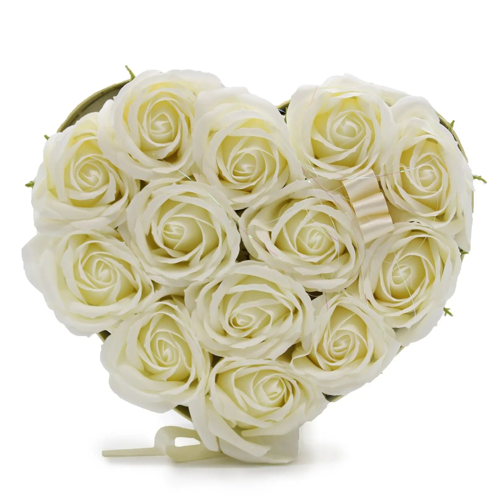 Pamperandpost Soap Flower Gift Bouquet - 13 Cream Roses - Heart