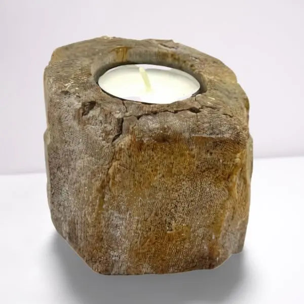  Pamperandpost Petrified Wood Candle Holder - Single Low Petrified Wood Candle Holder