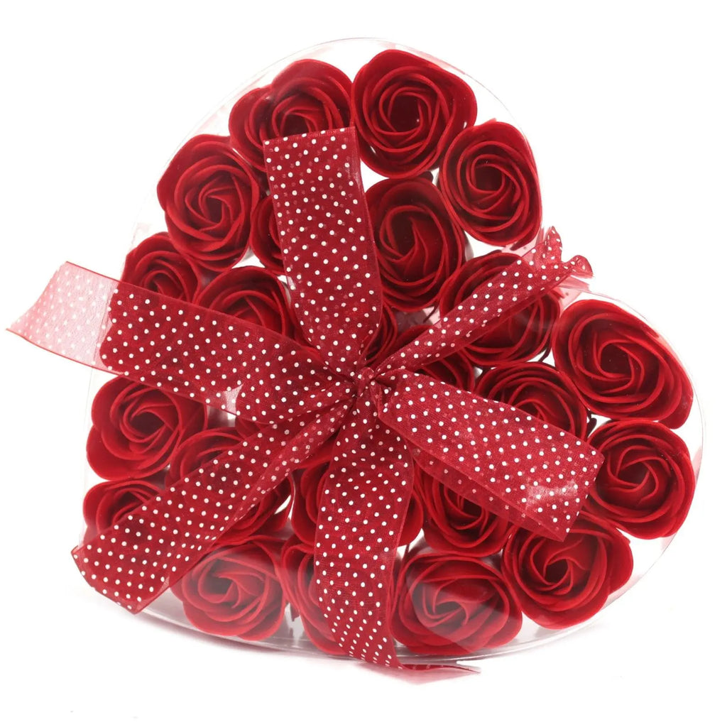 Pamperandpost Set of 24 Soap Flower Heart Box - Red Roses