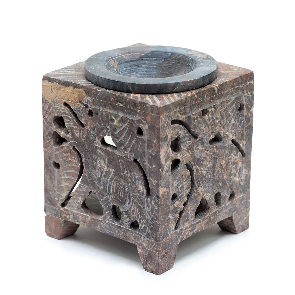  Pamperandpost Soapstone Oil Burner – Square Elephant Design (10×7.5cm) for Natural, Hand‑Carved Home Fragrance Soapstone Oil Burners